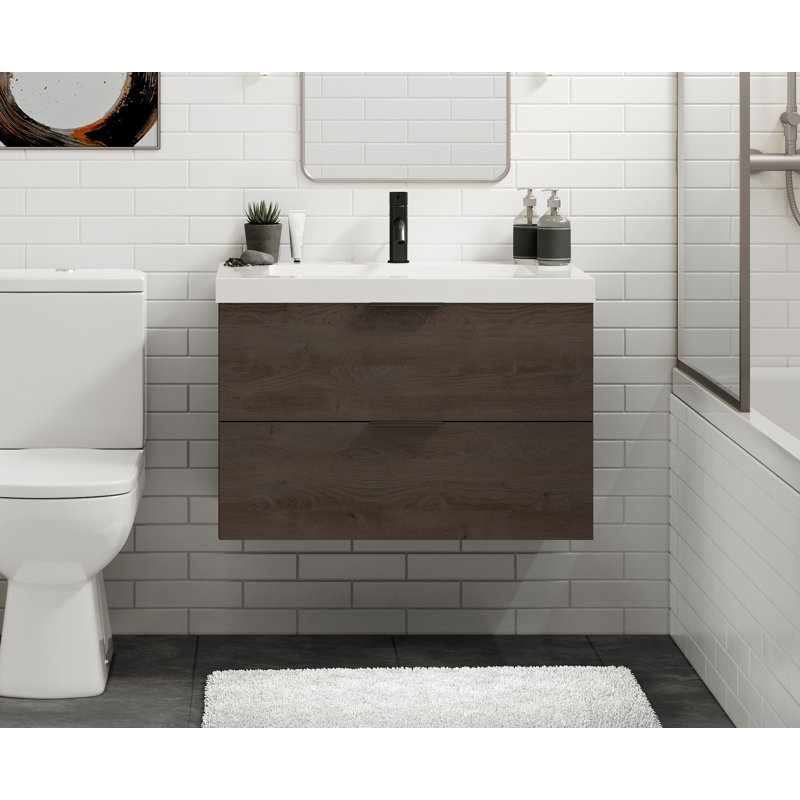 Avila 30" W Wall Mounted Single Bathroom Vanity, White Acrylic, Matte Black, Gloss White/Single