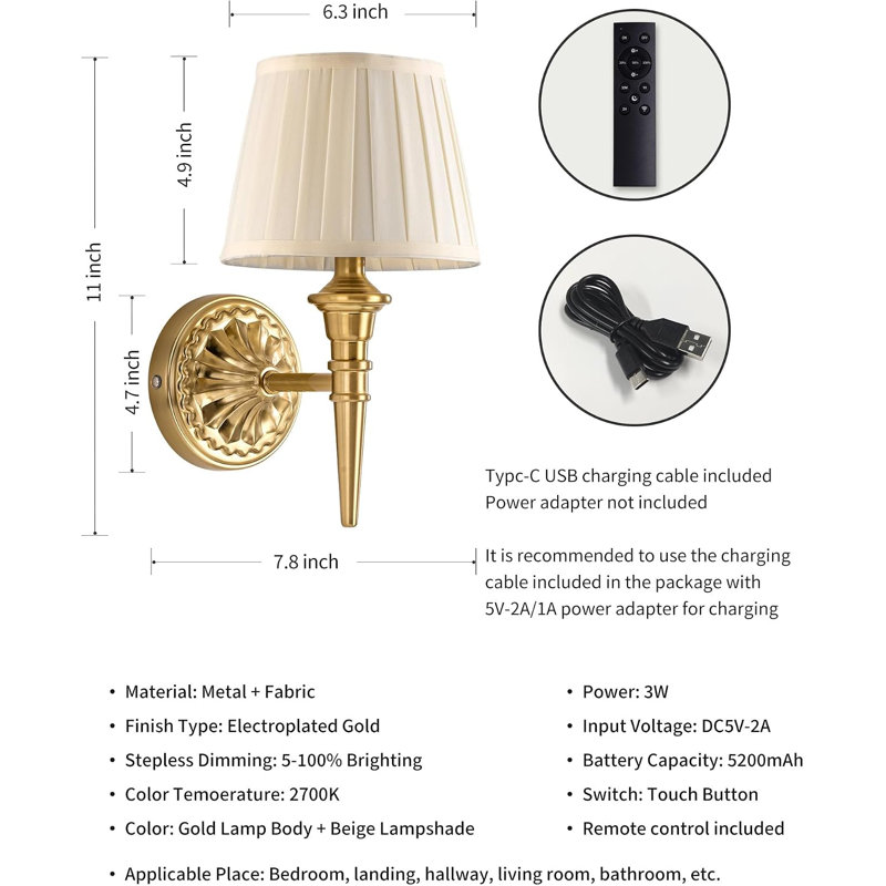 Cordless Gold Wall Sconces