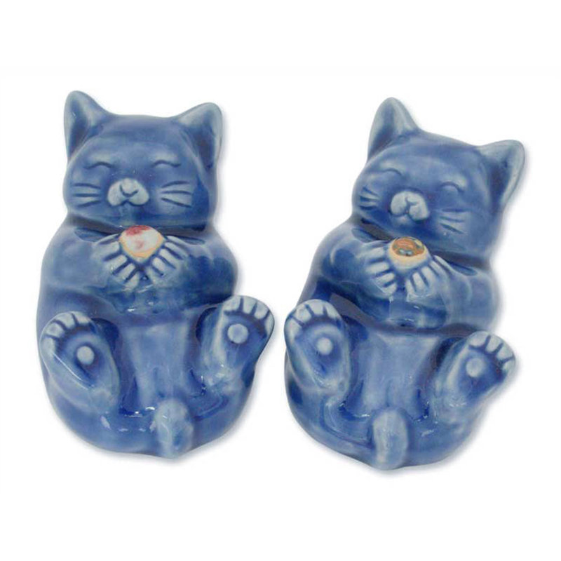 Figurines pour chat en céramique fait main celadon Rami