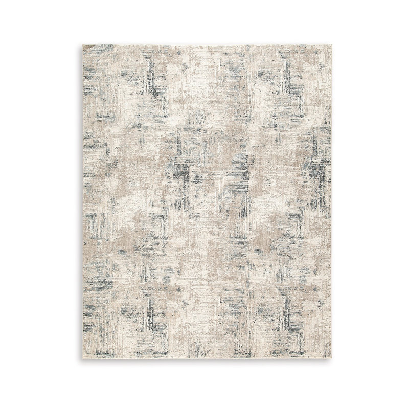 Toer Medium Area Rug, Abstract Impression Art, Machine Woven, Gray, Rectangle 8' x 10'