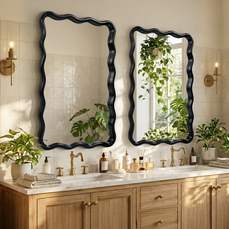 Chepachet Solid Wood Rectangle Mirror, 30" x 20", Black