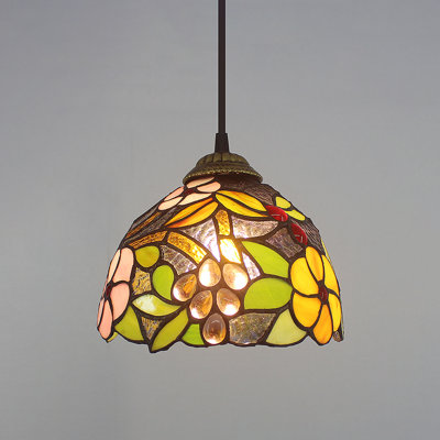 Foral Stained Glass Pendant Lamp With Grape Design