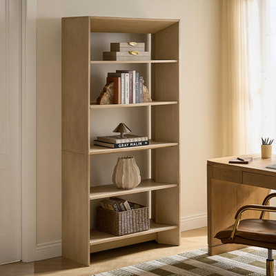 Laura Modern 76"H 5 Shelf Simple Assembly Birch Veneer Finish Bookshelf