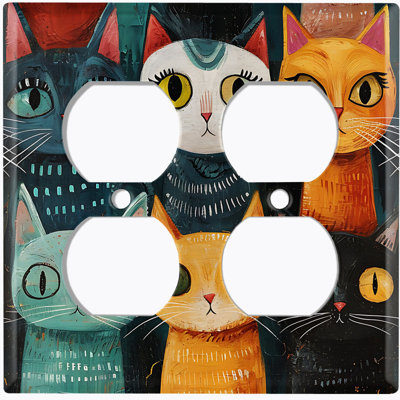 Couvercle de plaque d'interrupteur en métal; Rectangle 2 bandes US standard - Portraits de chat