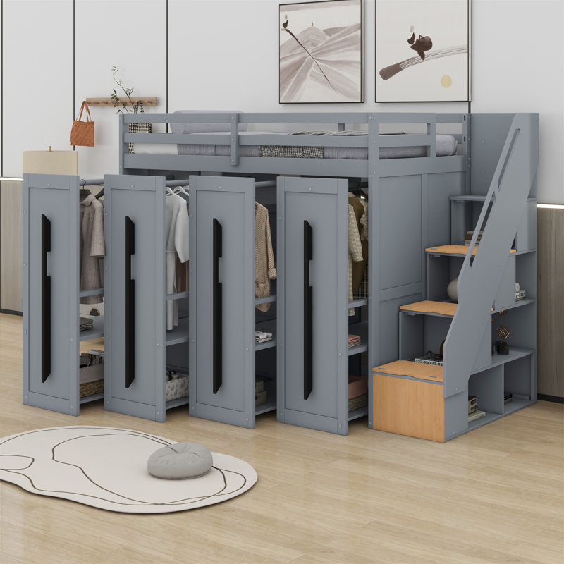  Lit mezzanine Jhaylen, Gris