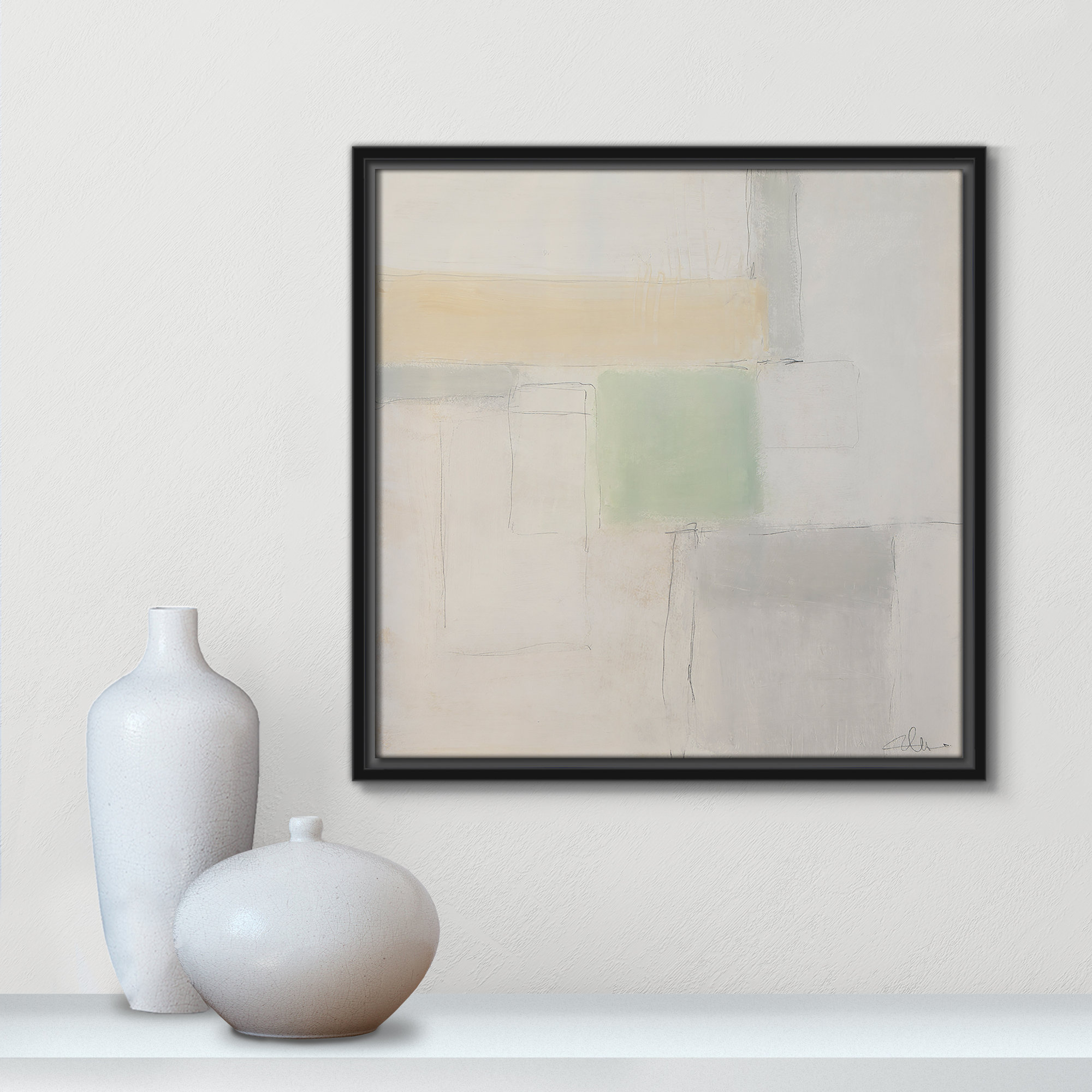 Powder Room Whispers-I by - Floater Frame Print on Canvas, 17.5" H x 17.5" W x 2" D, Black Framed
