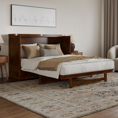 Tucson Wood Murphy Bed Chest with Storage Drawer, Built-in Charging station and Mattress