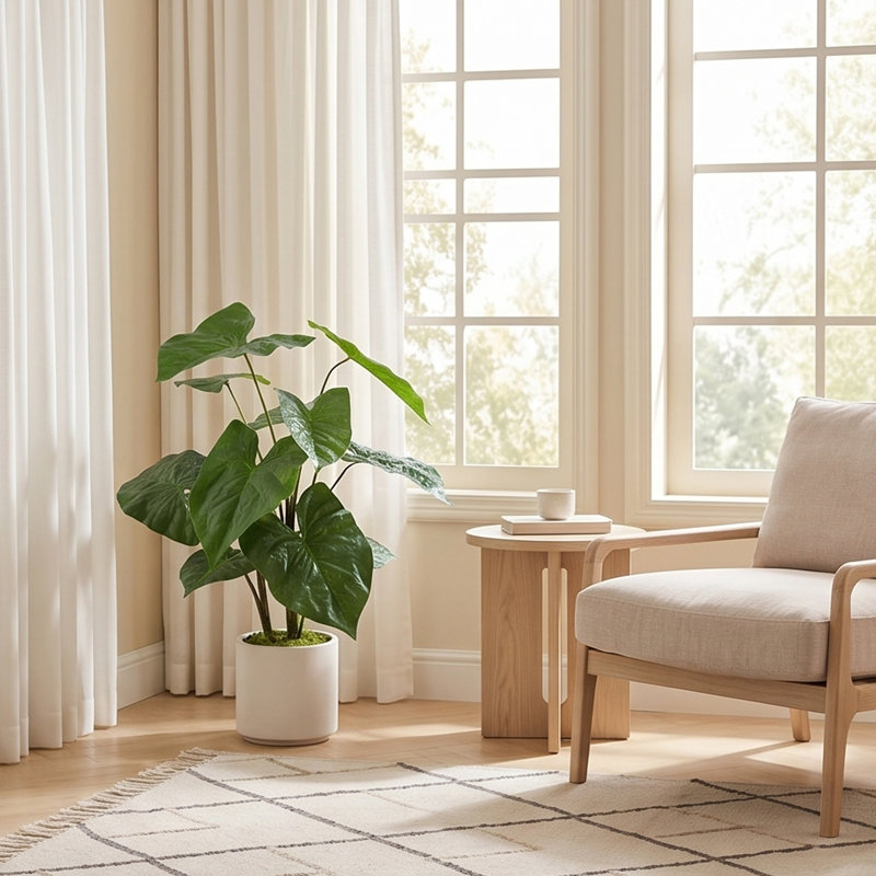 30 po Alocasia artificielle avec pot blanc (ensemble de 2), plante artificielle tropicale réaliste pour la décoration intérieure, le salon, la chambre à coucher et le bureau