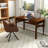 Modern Wooden Desk & PU Swivel Chair Set - 2-Drawer Office Desk With Ergonomic Biscuit-Back Chair-187788099