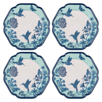 MELAMINE SALAD PLATES S/4  HUMMINGBIRDS (F24)