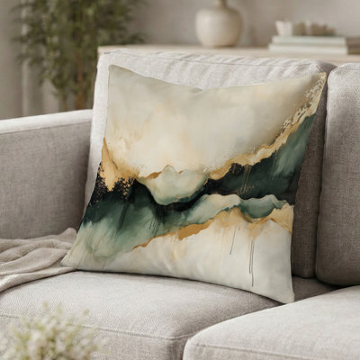 Coussin décoratif imprimé Abstract Liquid Ink Divide Fight Of Emerald III