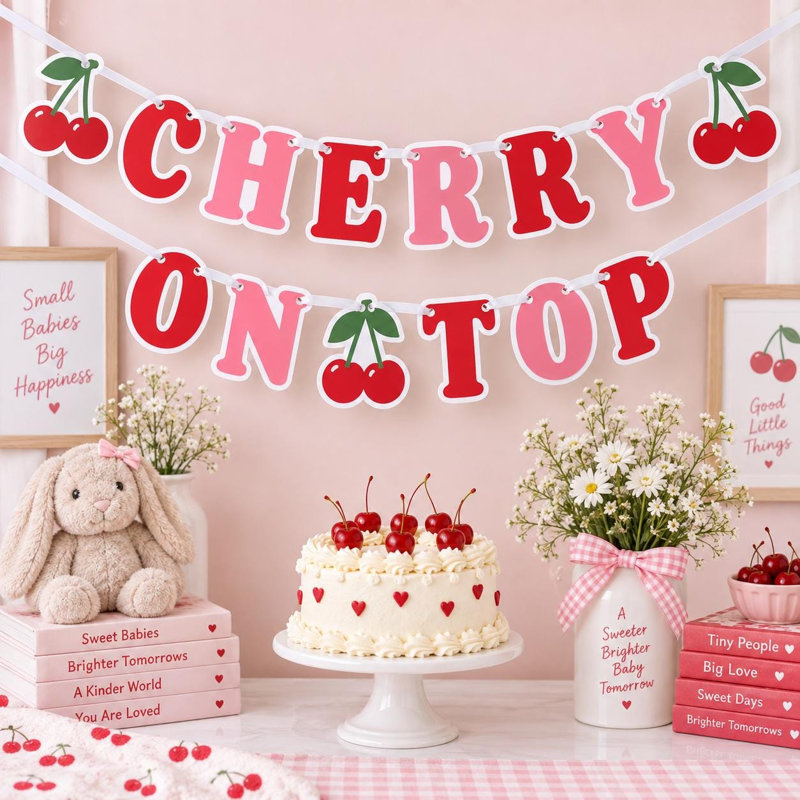 Cherry on Top Baby Shower Banner, Cardstock Garland, Girl Party Decor