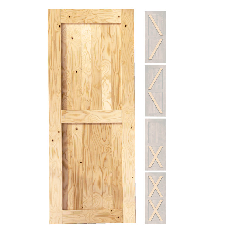 Porte de grange en bois de pin massif 5-en-80 de 80 po brut / non assemblé seulement, 54 po x 80 po
