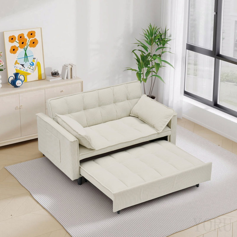 Canapé-lit modulaire en velours côtelé 54,30 po, causeuse avec lit escamotable pour le salon, canapé beige, Beige