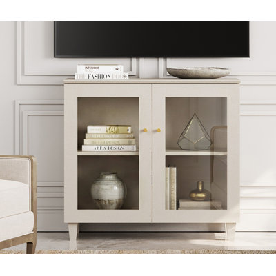 35.4" Wide TV Stands With Glass Doors, Small Media Console With Adjustable Shelves and Cable Managements
