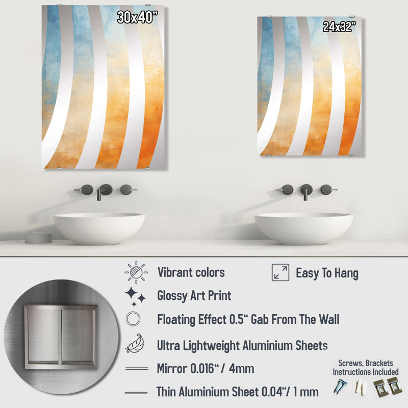 Miroir mural bleu et orange, Tachisme Modern - Mirage bleu et orange du désert II, 32 po x 24 po