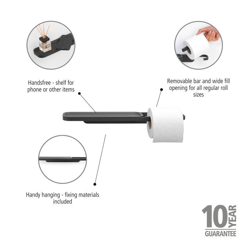 Porte-papier hygiénique avec tablette Brabantia MindSet, Gris infini minéral