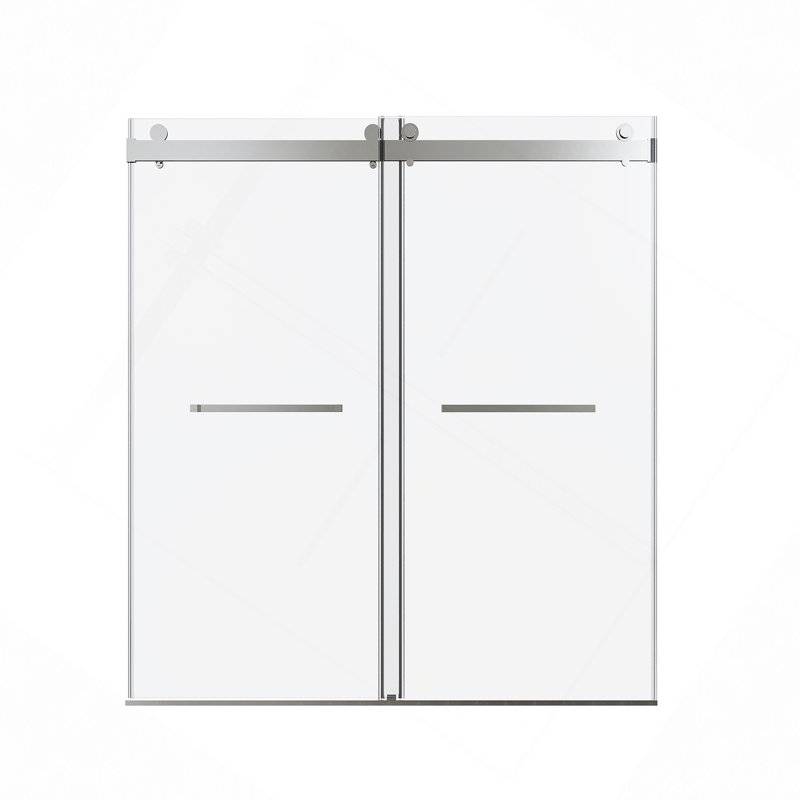 56-60 * 76 "Porte de douche coulissante double sans cadre à fermeture en douceur avec verre trempé de qualité supérieure (8 mm) et revêtement facile à nettoyer