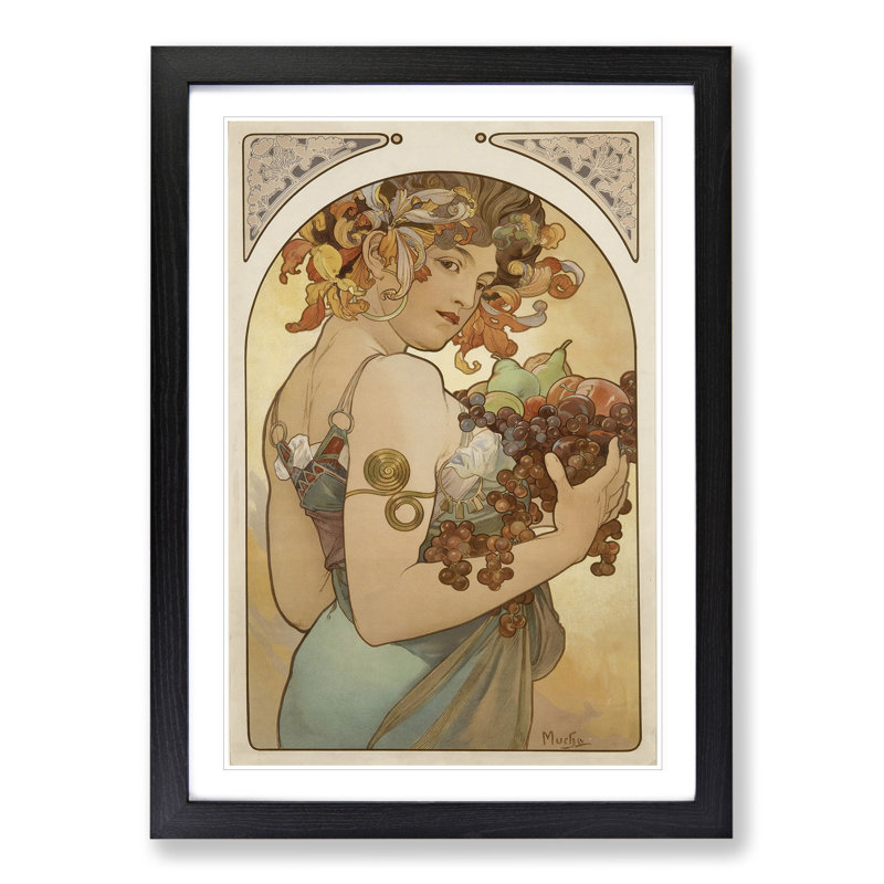 Fruit by Alphonse Mucha - Picture Frame Painting, 36cm H x 27cm W x 2cm D, Black Framed