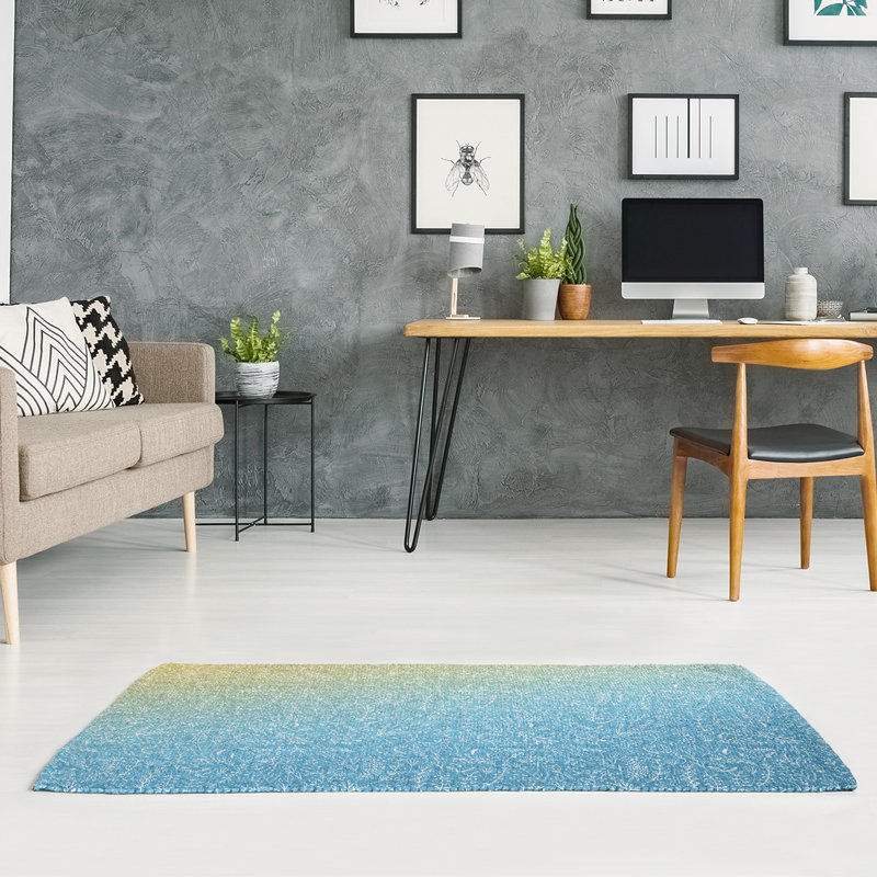 Tapis bleu ciel/jaune dégradé ditsy, Rectangle 4 pi x 6 pi