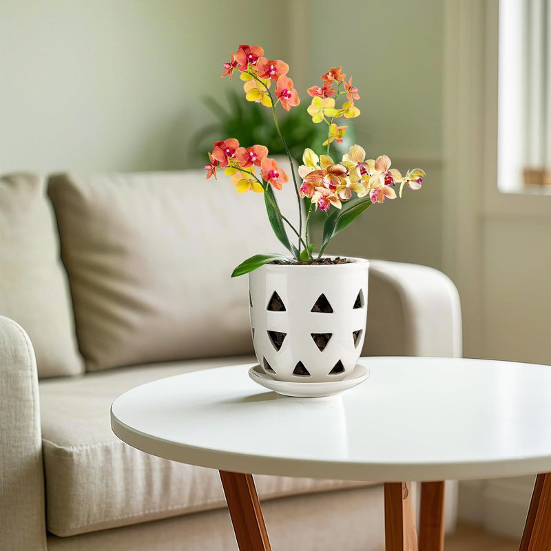 Pot d'orchidée en céramique 6 "avec drainage de style triangulaire