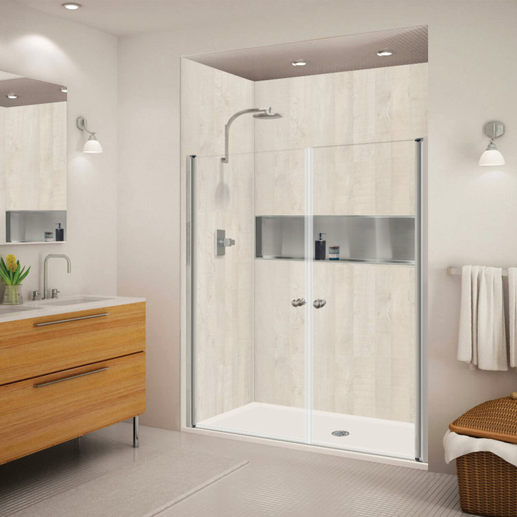 Lyna 58.38'' - 59.38'' W x 70'' H Pivot Frameless Shower Door with Clear Glass