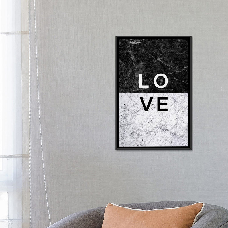 «Love», impression sur toile, H 26 po x l 18 po x P 1,5 po, Toile avec cadre noir, Pas de tapis