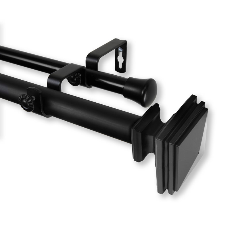 Tringle à rideaux double Avers, Noir, De 28 po à 48 po de largeur