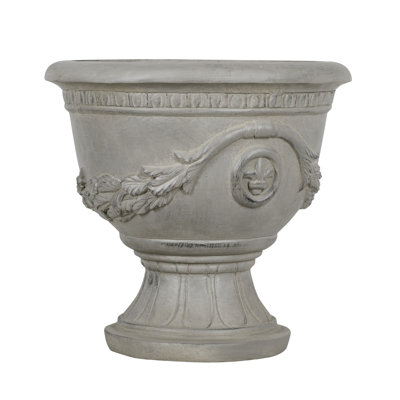 Roselmont Classic Traditional MGO Heraldic Urn Planter with Pedestal Base and Weather-Resistant Finish