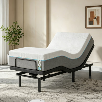 Ensemble de lit réglable + matelas de 12 po en mousse viscoélastique gélifiée rafraîchissante - Lit électrique à gravité zéro avec télécommande sans fil, inclinaison de la tête / du pied, lumière DEL, ferme moyenne sans fibre de verre