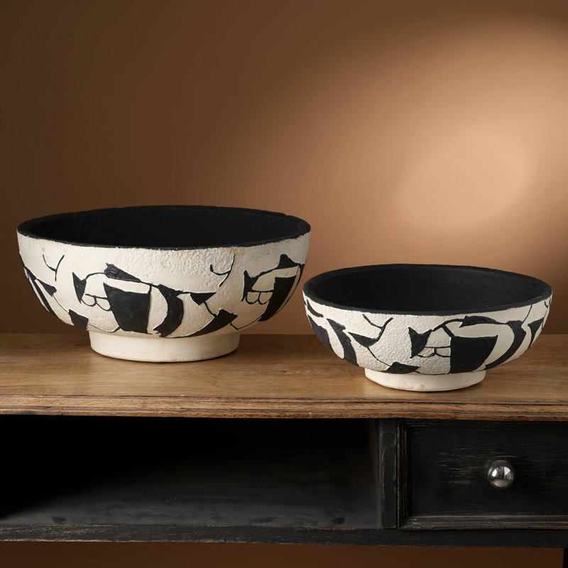 Bol décoratif | Bol en terre cuite abstrait 12 po noir et blanc