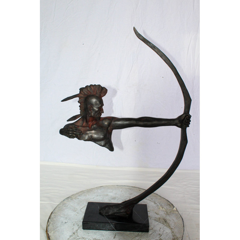 Statue en bronze Nifao Native American Warrior avec arc long - fonte de cire perdue fabriquée à la main avec riche patine - sculpture d'art tribal puissant montée sur base - détails de qualité musée 22 po x 6 po x 33 po
