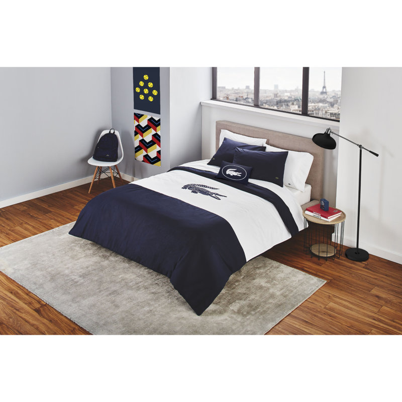 Ensemble d'édredon réversible standard en coton 4 pièces, Bleu marine, Édredon pour lit simple + 1 taie décorative stan