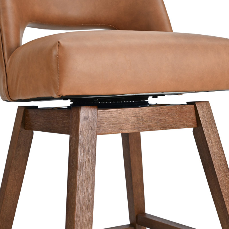 Tabouret de bar pivotant en similicuir Bisto, Finition noyer, Similicuir brun