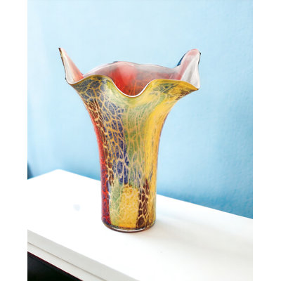 17" Red and Yellow Glass Abstract Novelty Table Vase