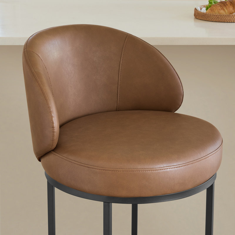 Angelick 27" Swivel Counter Stool With Cylindrical Metal Frame, 3, Saddle Brown Seat/Matte Black Frame
