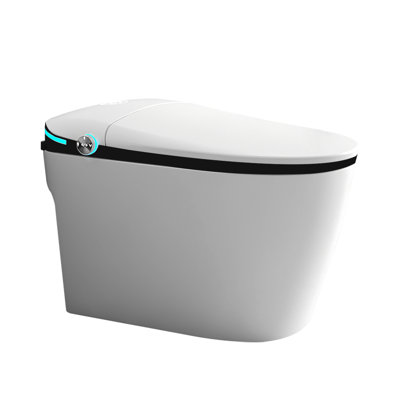White Porcelain Smart Toilet - Auto Open/Close Seat, Foot Sensor, Flush, Night , Porcelain, Warm Air Drying, Heated Seat Temperature Adjustment,