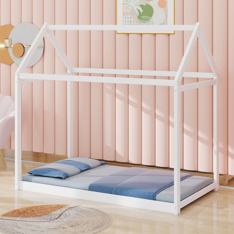 Lit maison en bois, blanc