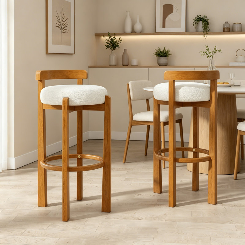 Ensemble de 2 tabourets de bar en bois à dossier bas avec revêtement doux, White