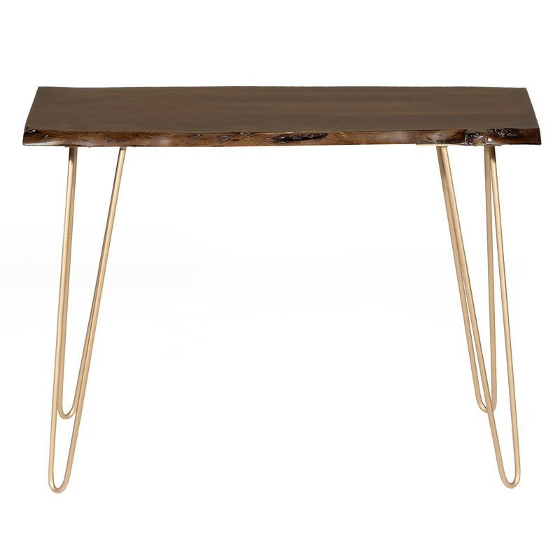 101.6cm Solid Wood Top Console Table, Elm/Gold