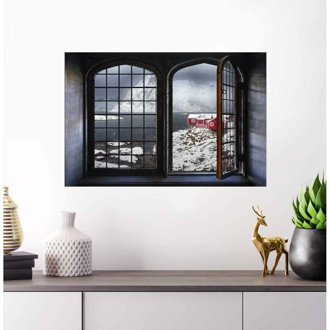 Wandsticker Eisenfenster und Norwegen Winter