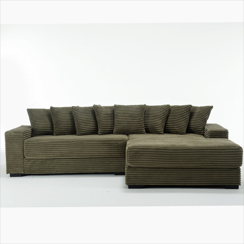 Oversized Two-Piece Couches, L Shaped Sofa, Corduroy, Right Chaise Daybed, Green Polyester, Right Hand Facing