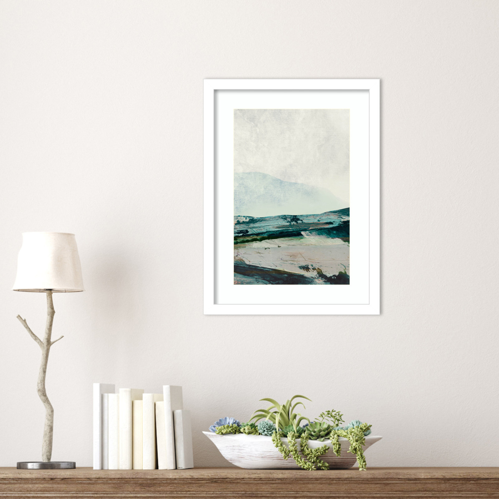 Cleve "Mountain Mists" Print by Dan Hobday, White Framed, 17" H x 13" W