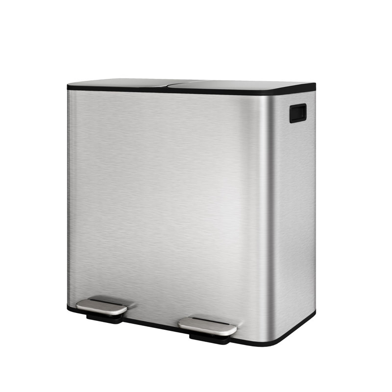 2 x 10,6 gallons en acier inoxydable poubelle double avec couvercle pour cuisine, argent, 21,2 gallons, Acier Inoxydable