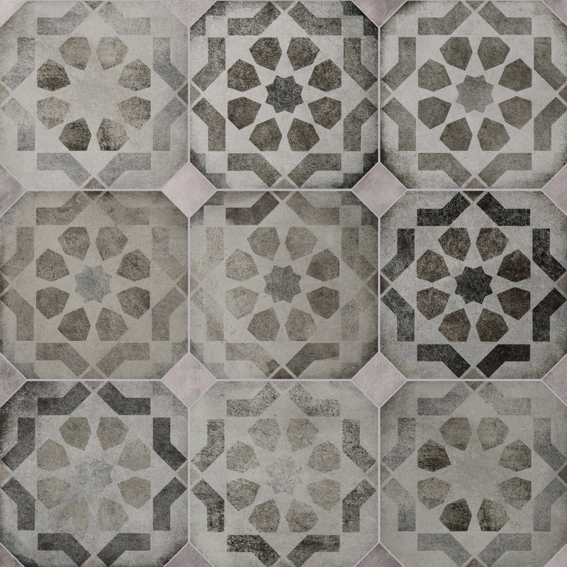 Laverton Octagon W/Taco 7-7/8 In. X 7-7/8 In. Porcelain Floor And Wall Tile, Gray/Light Gray