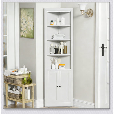 71 Inch Tall Corner Storage Cabinet with 2 Doors and 5 Adjustable Shelves, Freestanding Space-Saving Furniture for Kitchen, Living Room, Bathroom, and Laundry Room