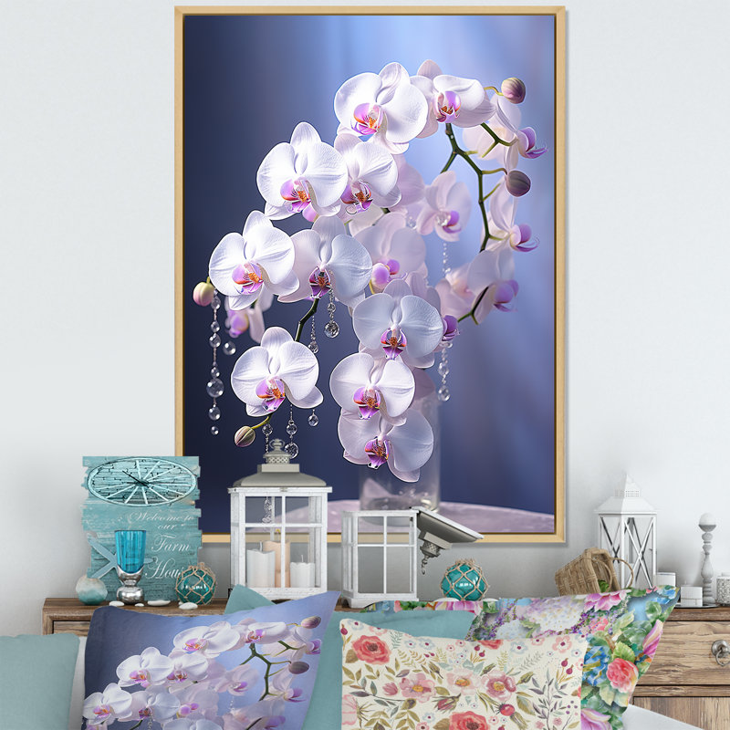 Orchidées mauves élégance II - imprimé, Cadre naturel flottant, H 44 po x l 34 po x P 1,5 po