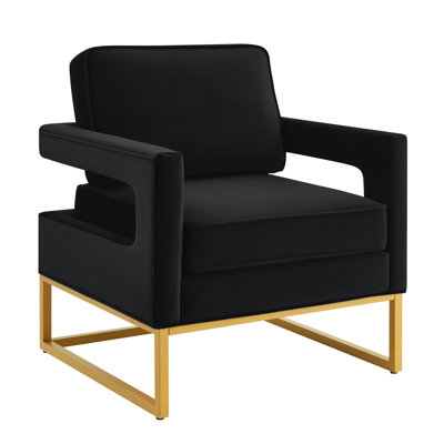 Chaise d'appoint de style moderne avec base en métal doré, fauteuil de loisir rembourré en velours avec accoudoirs ouverts, fauteuil