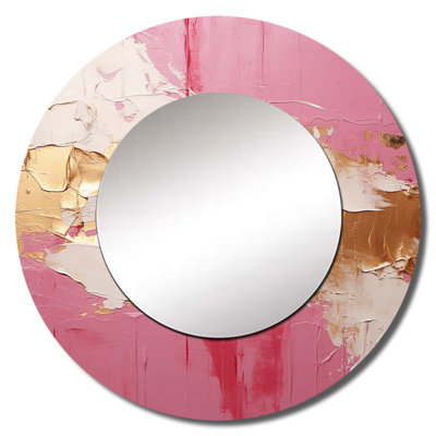 Minimalism Pink And Gold Horizon I - Abstract Painting Large Mirror, Beige Decorative Wall Mirror, Printed Metal Art