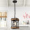 Luminaire suspendu Farmhouse avec chaîne réglable en bois rustique et cage en métal